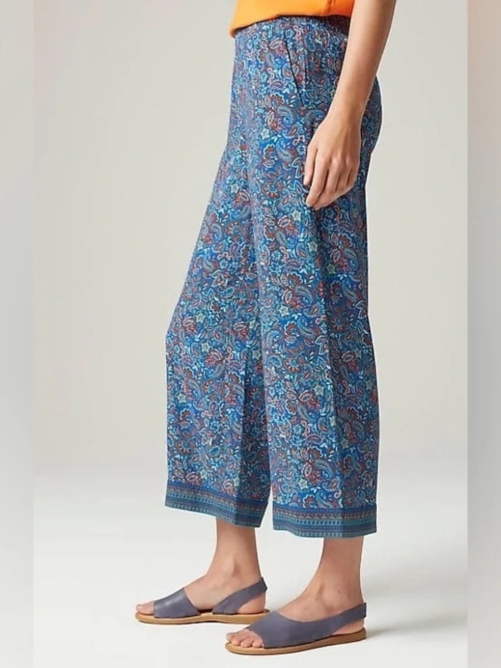 J. Jill Paisley Pull On Border Printed Hem Wide Leg Pants Size Medium